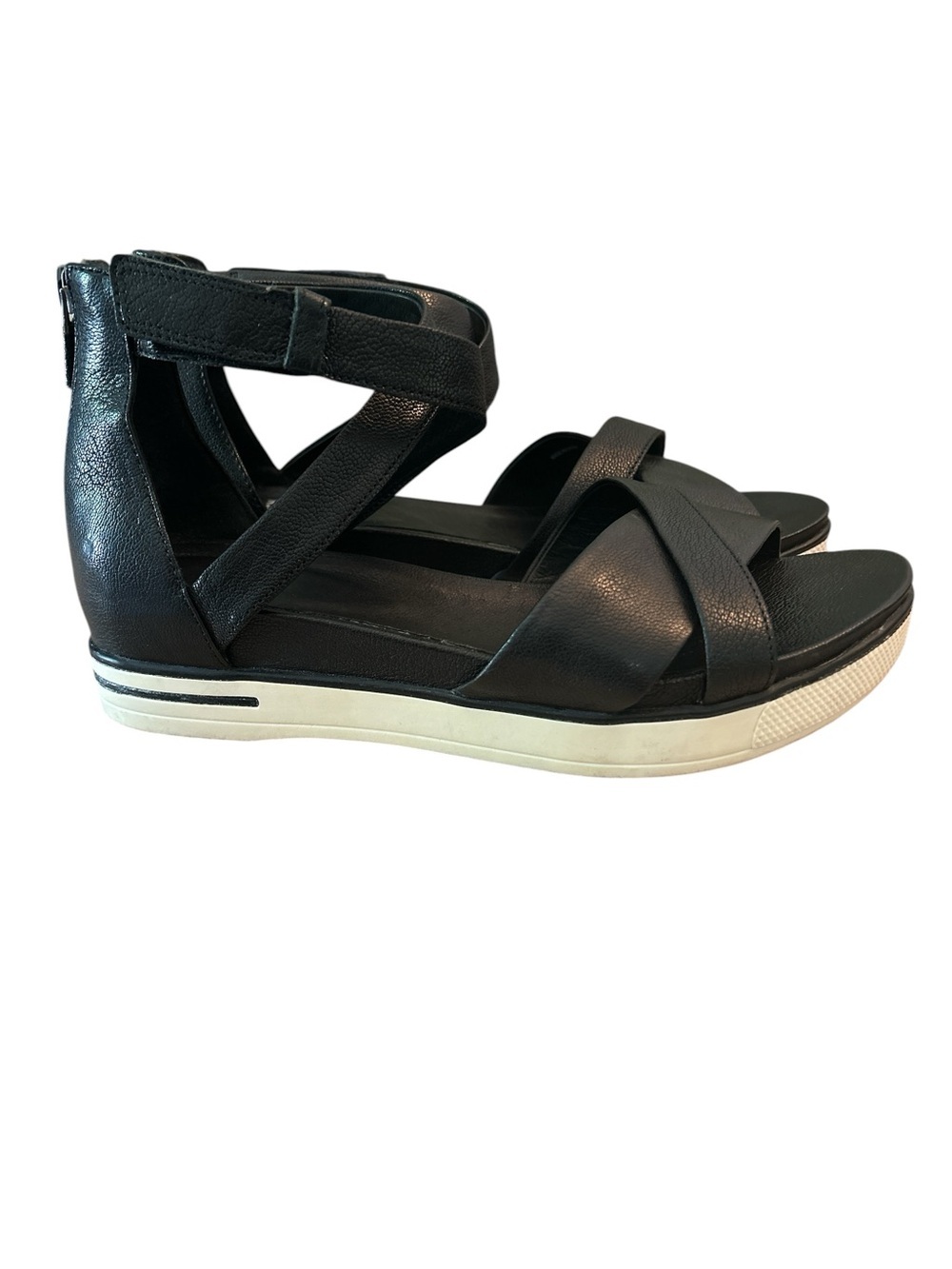 Eileen Fisher Sally Black Leather Ankle Strap Comfort Sandals - Size 7